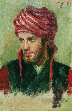 Ilya Repin Painting - portrait of a young man in a turban Ilya Repin